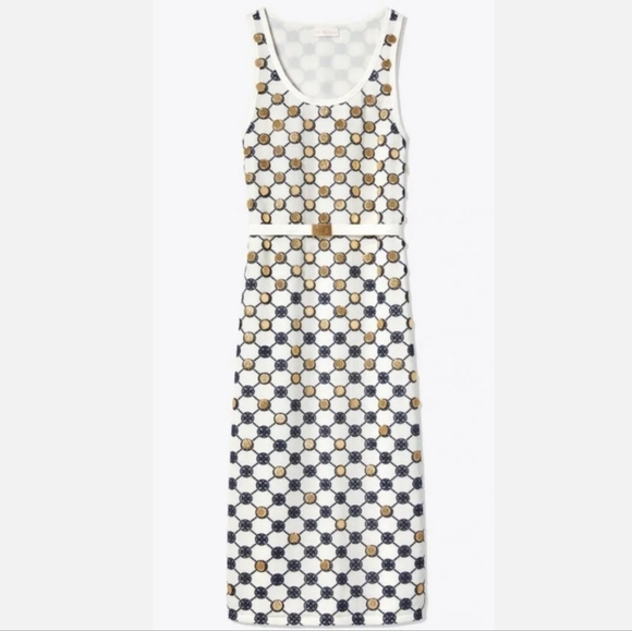 White TORY BURCH Logo Tank Dress w/Gold Coins. US 8. EUC - Picture 3 of 14